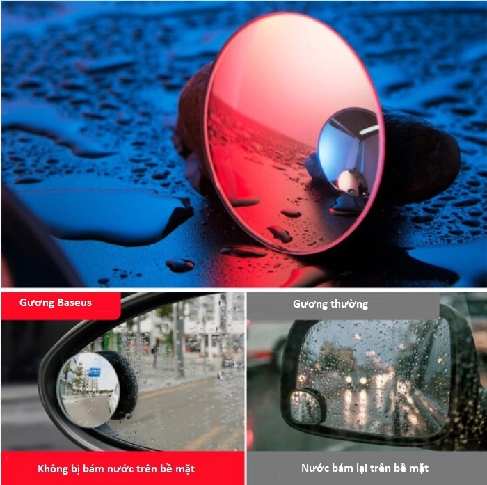 Bộ 02 gương cầu lồi chiếu hậu xóa điểm mù xe hơi 360 độ siêu mỏng Baseus